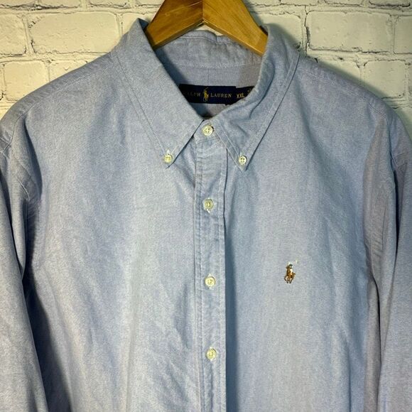 Polo Ralph Lauren Shirt Men XXL Blue Flesh Color Pony Button Down Long Sleeve - Picture 2 of 5
